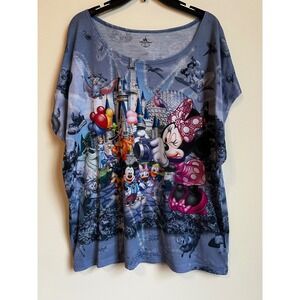 Disney Parks Minnie‎ Mouse Castle Characters Blue Graphic T-Shirt Women's Sz XL